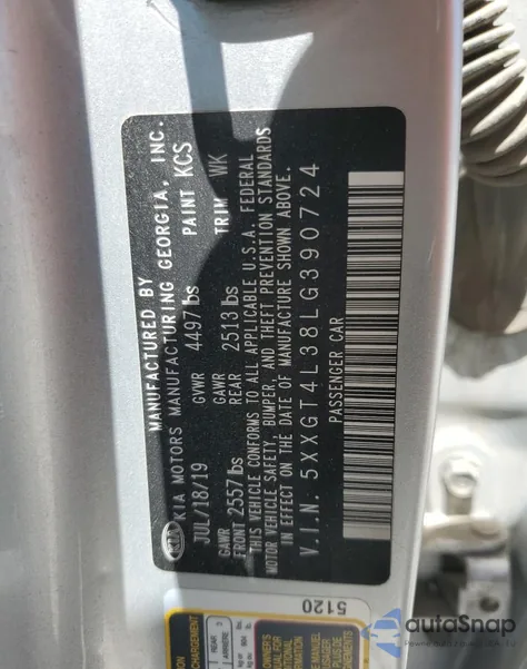 2020 Kia Optima Lx from USA, damaged, VIN 5XXGT4L38LG390724